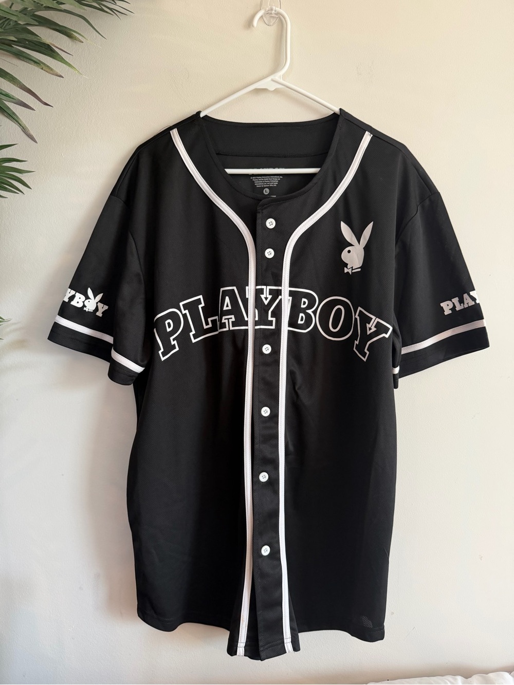 PLAYBOY Black and White Button-Up Baseball Jersey unisex